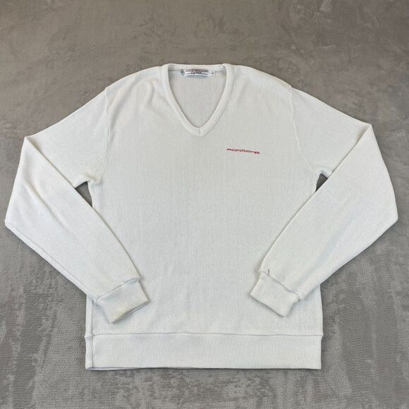 Porsche Design Other - Vintage Porsche Sweater Men Large White V Neck Made in USA Long Sleeve Logo Car